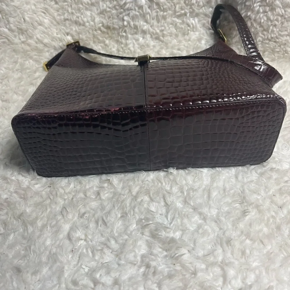 Etienne Aigner leather burgundy reptile print shoulder bag gold tone hardwares - Picture 8 of 16